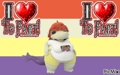 a picture of a stuffed animal with the words i love to fart