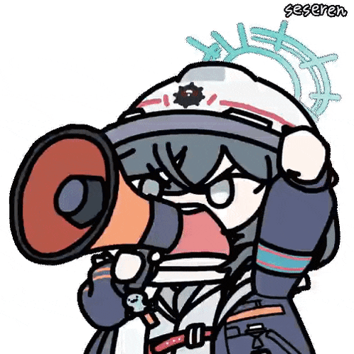 a cartoon character is holding a megaphone in front of her face .