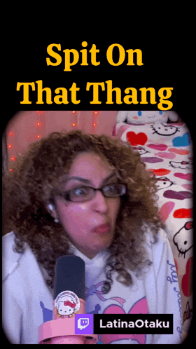 a picture of a woman with the words spit on that thang on the bottom
