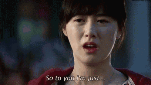 a woman is making a funny face and saying `` so to you i 'm just ... ''