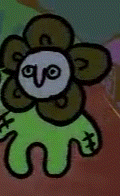 a close up of a drawing of a flower with the word ovo on it