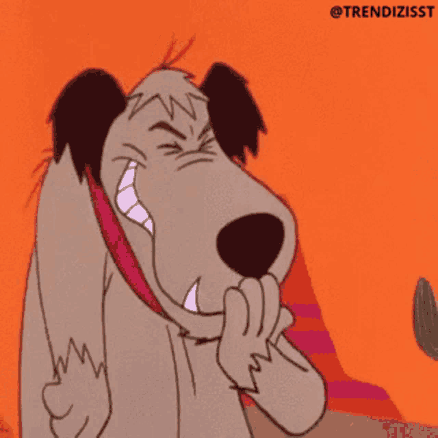 a cartoon dog is covering his mouth with his hand .