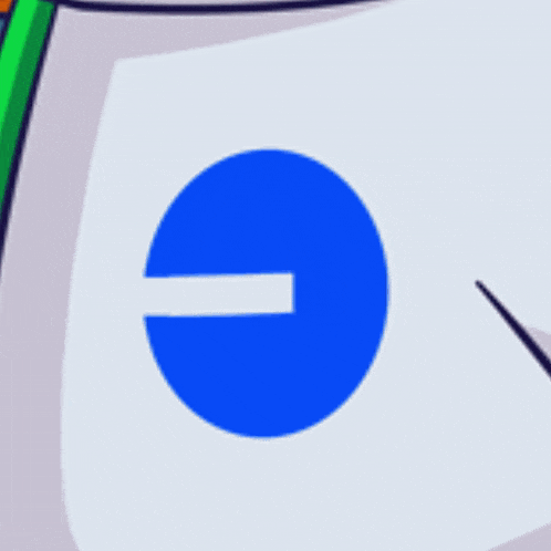 a cartoon drawing of a blue circle with an arrow pointing to the right
