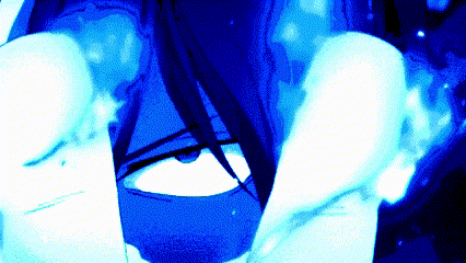a close up of a person 's face with a glowing blue background