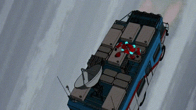 a cartoon of a bus with a robot on the back .
