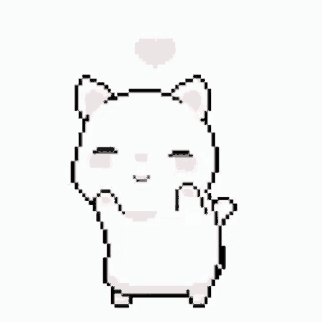 a pixel art of a white cat with a pink heart on its head .