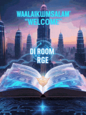 an open book with the words waalaikumsalam welcome di room rge written on it