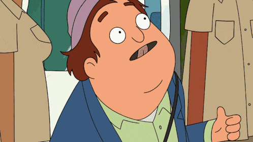 a cartoon character giving a thumbs up with his tongue sticking out