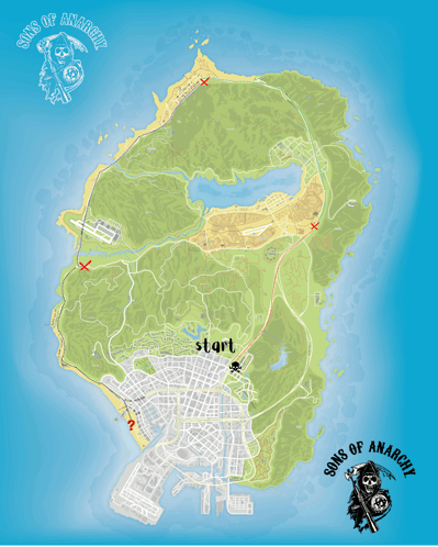 a map of a city with the words sons of anarchy on it