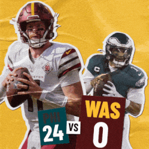 a poster showing two football players with one holding a sign that says was 24 vs 0