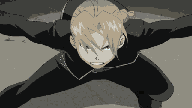 a cartoon character with a ponytail and a black jacket looks angry