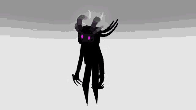 a silhouette of a monster with horns and a purple face on a white background .