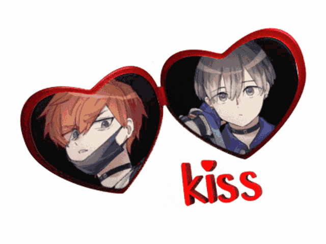 a picture of two anime boys with the word kiss below them