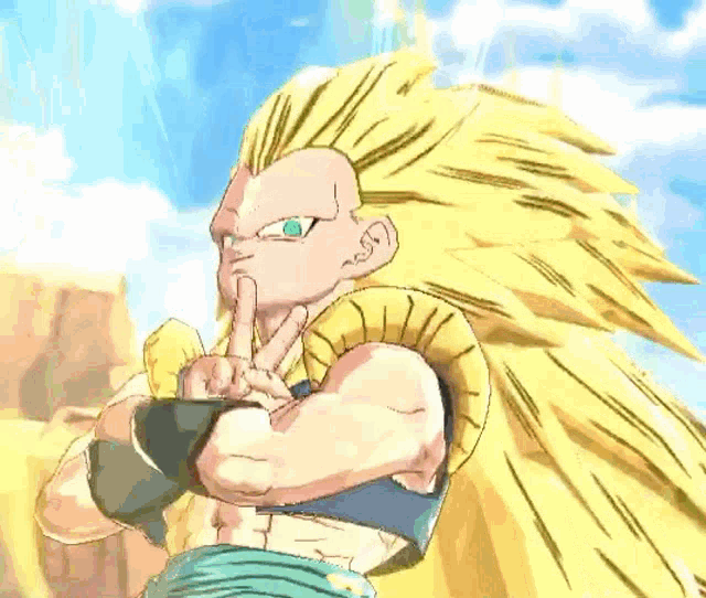 a cartoon character with a very long hair giving a thumbs up