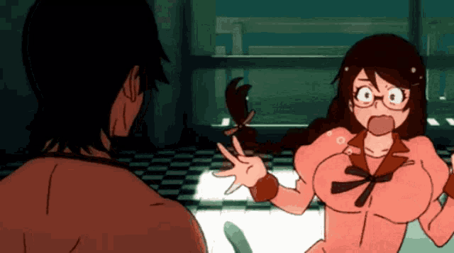 a cartoon of a man and a woman with glasses