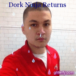 dork ninja returns is written on a picture of a man in a red shirt