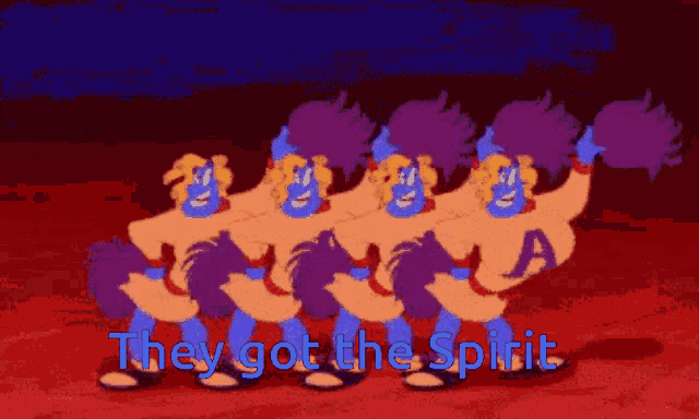 a group of cartoon characters are cheering with the words they got the spirit