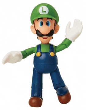 a mario figure with a green hat and a white letter l on his hat