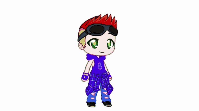 a red and blue cartoon character with a hood on
