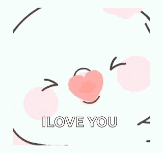 a pink heart with a face and the words `` i love you '' behind it .