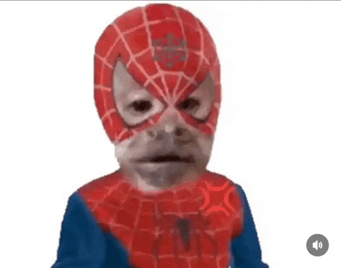 a monkey in a spiderman costume is making a funny face .