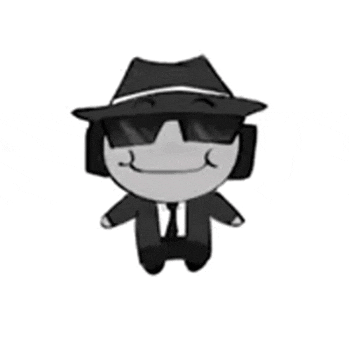 a cartoon character wearing a hat , sunglasses and headphones is smiling .