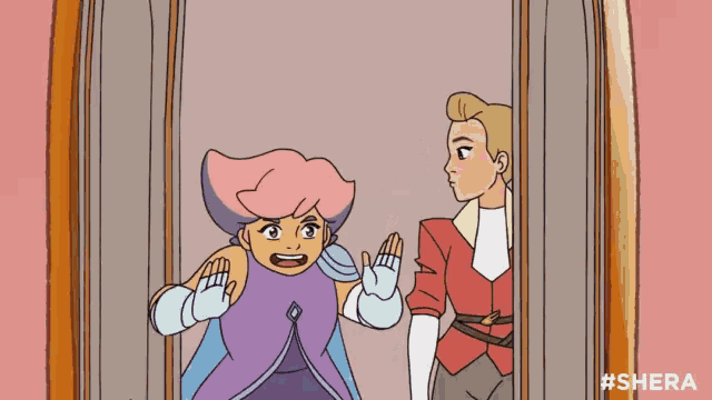 two cartoon characters are standing next to each other with the hashtag #sherra