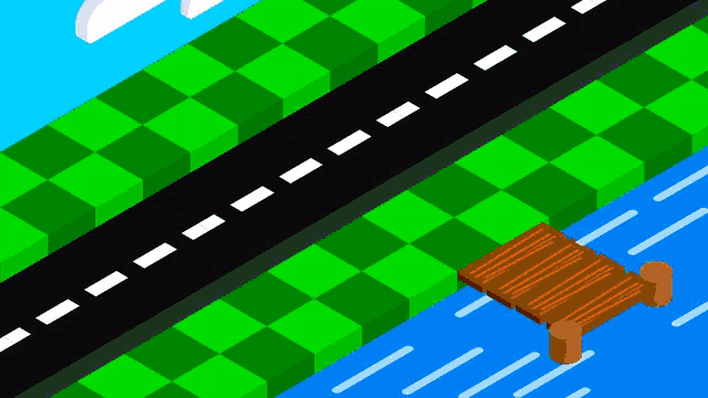 a cartoon drawing of a road and a wooden bridge