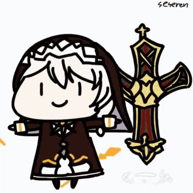 a drawing of a girl holding a sword with the name seteren on the bottom right