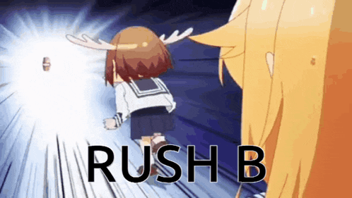 a cartoon of a girl with antlers and the words rush b below her