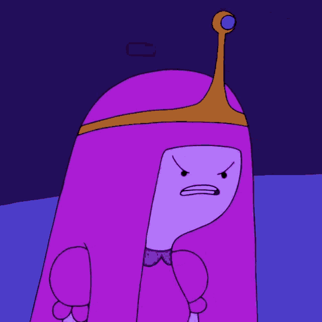 a cartoon character with purple hair and a crown