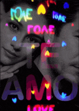 a black and white photo of a man and a woman with the words " te amo " written above them