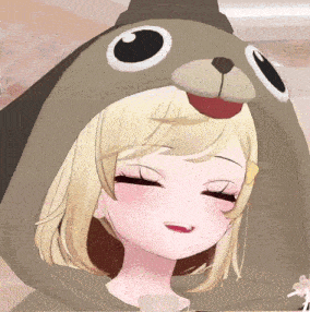 a girl with blonde hair is wearing a hoodie that looks like a dog