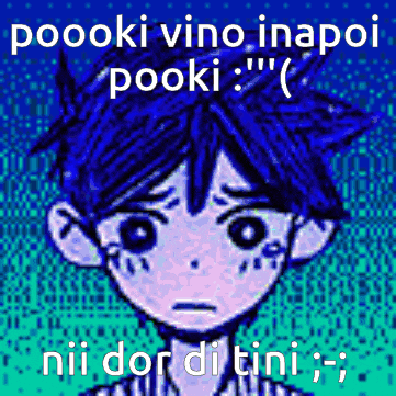 a pixel art of a boy with the words poooki vino inapoi pooki written on it