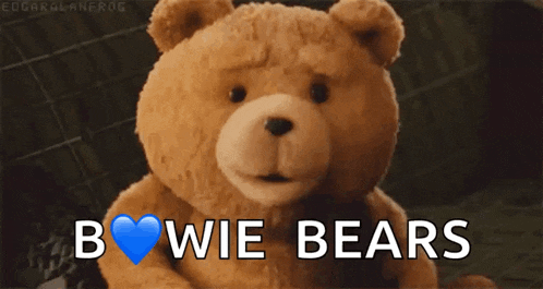 a teddy bear with a heart and the words bowie bears on it