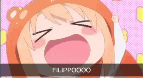 a cartoon of a girl with her mouth open and the words filippoooo written below her