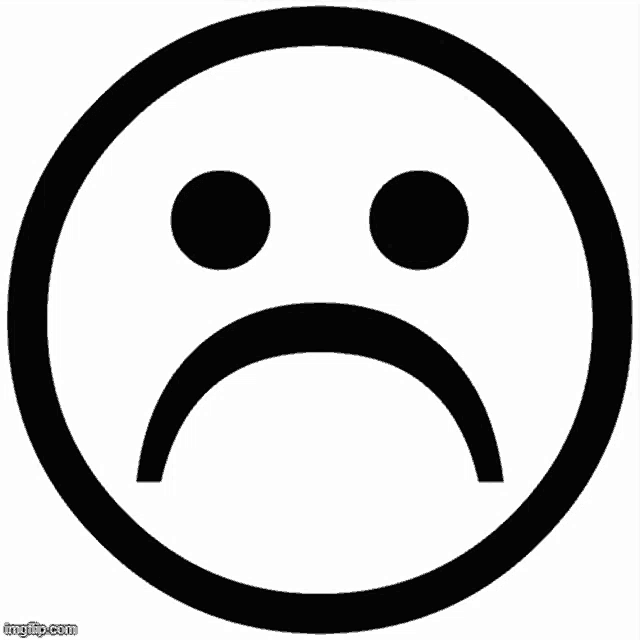 a black and white smiley face with a sad expression