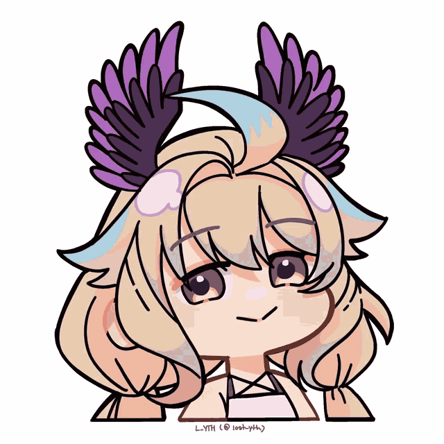 a drawing of a girl with purple wings and the name lyth below it