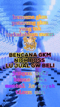 a poster that says ' rencana gkm nich boss lu jual gw beli '