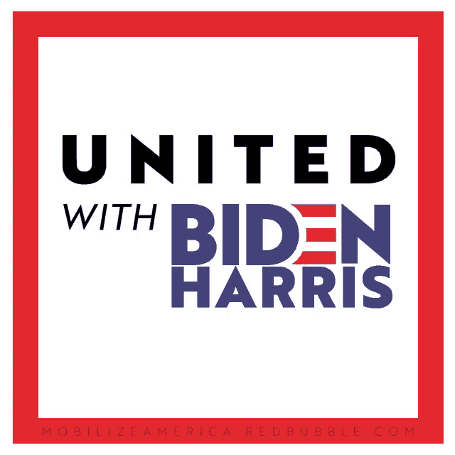 a united with biden harris logo in red white and blue