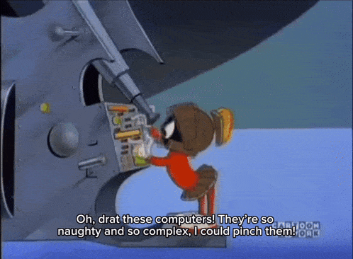 a cartoon of marvin the martian talking about computers