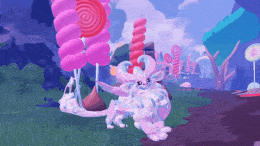 a cartoon character is standing in a candy land