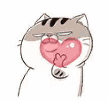 a cartoon cat with a heart in its mouth .