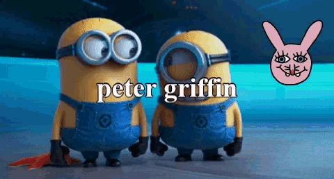 two minions are standing next to each other and the name peter griffin is on the top