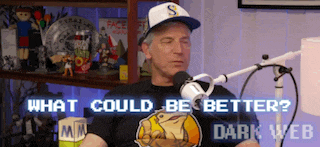 a man sitting in front of a microphone with the words what could be better