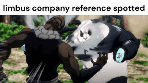 a picture of a panda and a man with the words limbus company reference spotted on the bottom