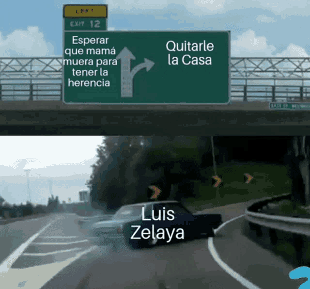 a car is driving down a highway next to a road sign that says exit 12