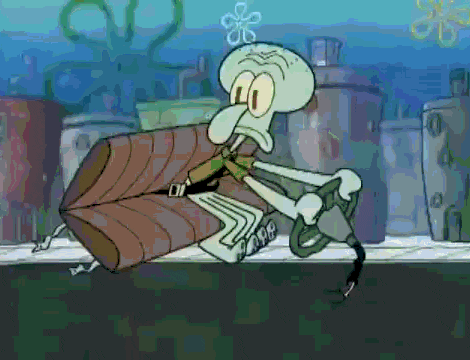 a cartoon of squidward from spongebob squarepants carrying a couch