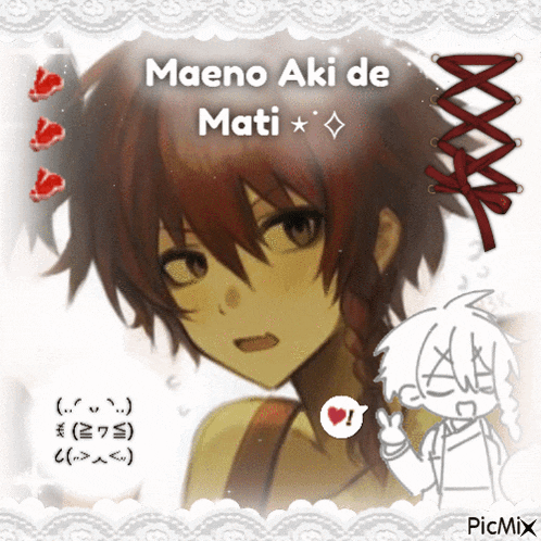 a picture of a girl with the name maeno aki de mati on top