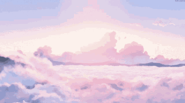 a painting of a cloudy sky with mountains in the background and a watermark that says ' aerial ' on it